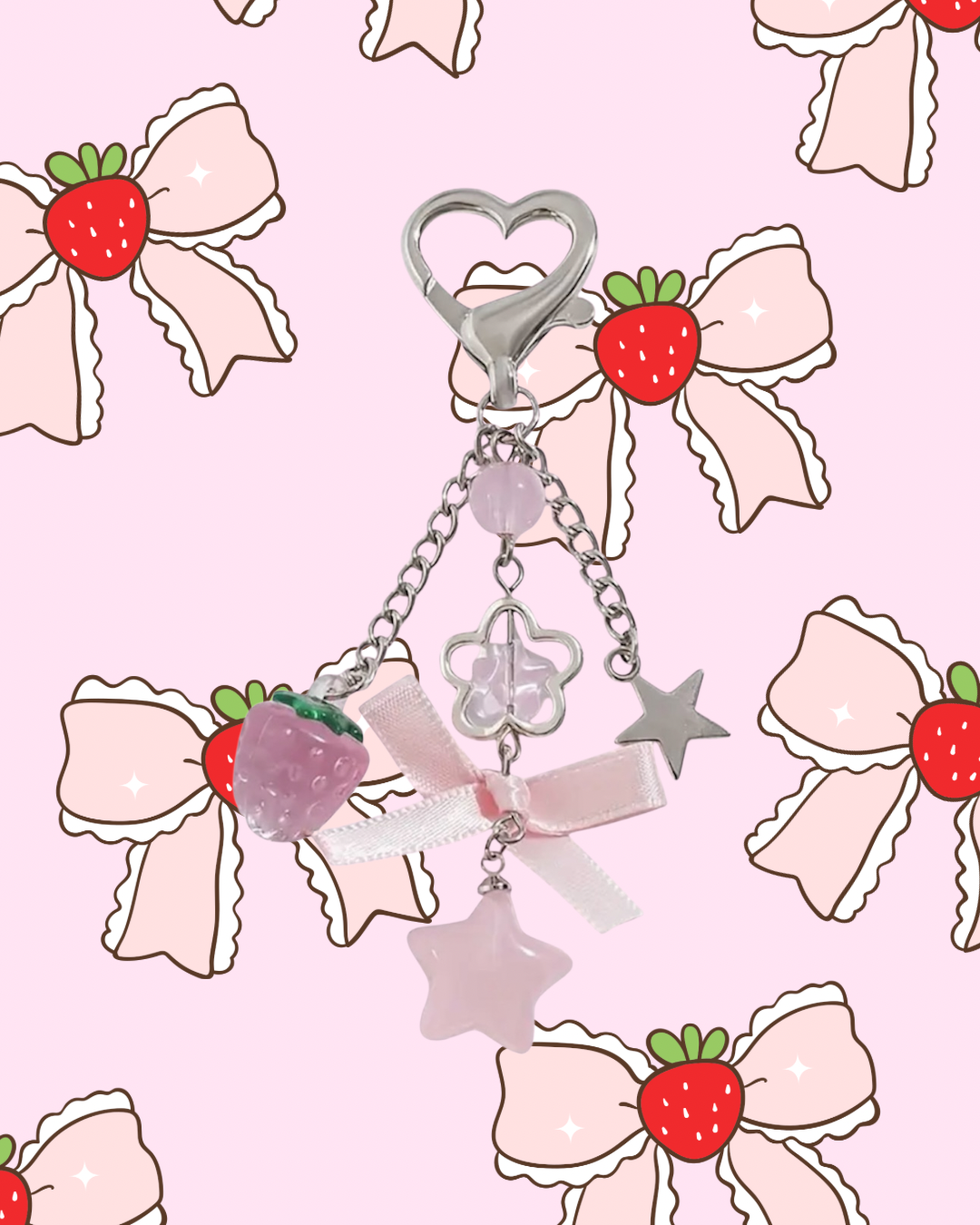Strawberry & Star Bows Keychain 🍓